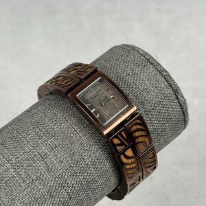 Fossil Watch Womens 18mm Brown Unique Band Animal Print F2 Quartz New Battery